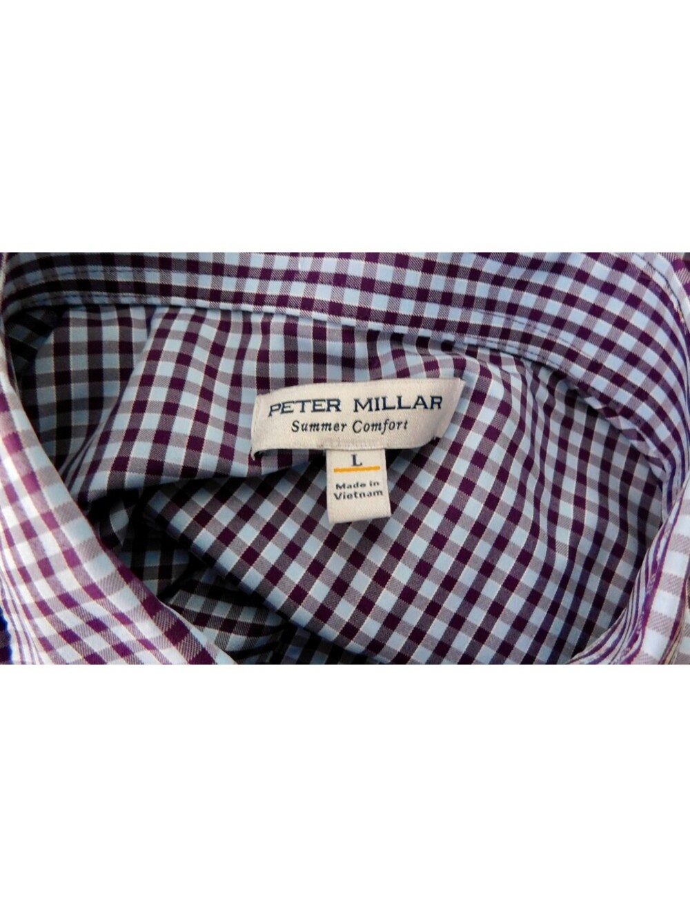 Peter Millar Summer Comfort Men's L Gingham Check Button Down Shirt Blue Brown - Picture 3 of 3
